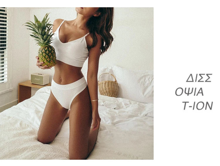 Conjunto de sutiã sem costura feminino sexy tanga