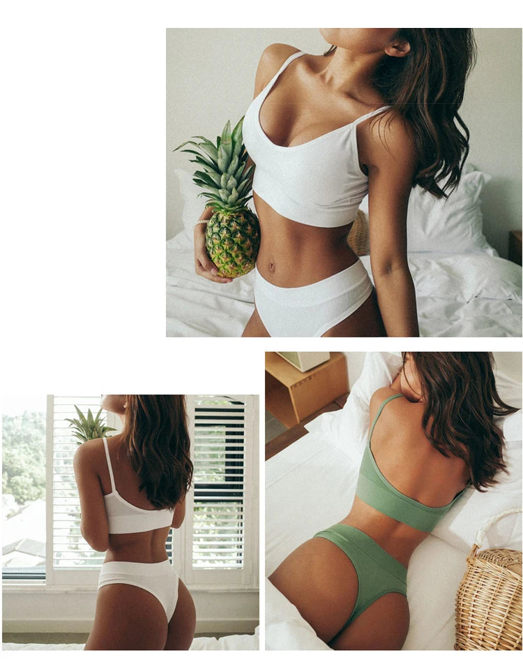 Conjunto de sutiã sem costura feminino sexy tanga