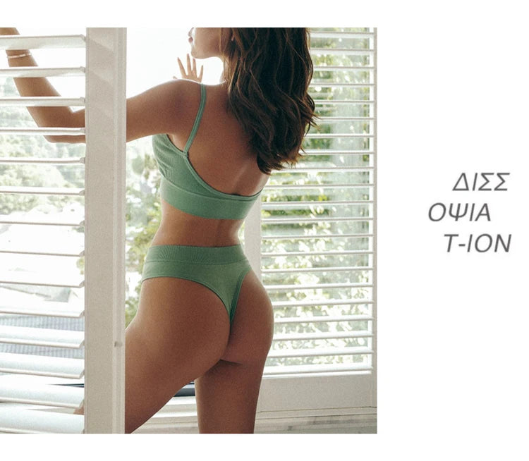 Conjunto de sutiã sem costura feminino sexy tanga