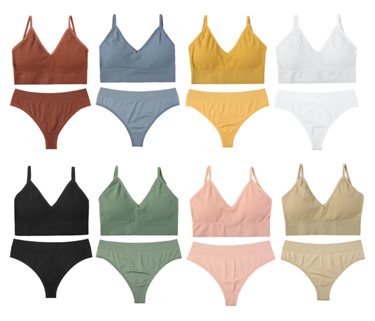 Conjunto de sutiã sem costura feminino sexy tanga