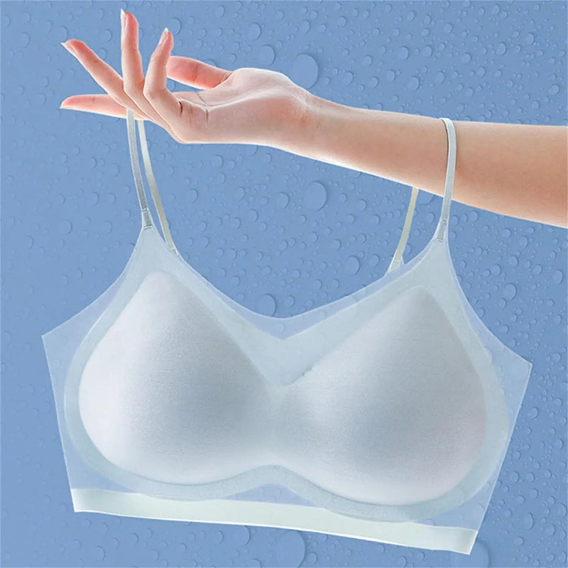 Sutiã push-up sexy feminino sem costura ultrafino de seda gelada