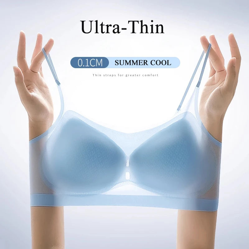 Sutiã push-up sexy feminino sem costura ultrafino de seda gelada