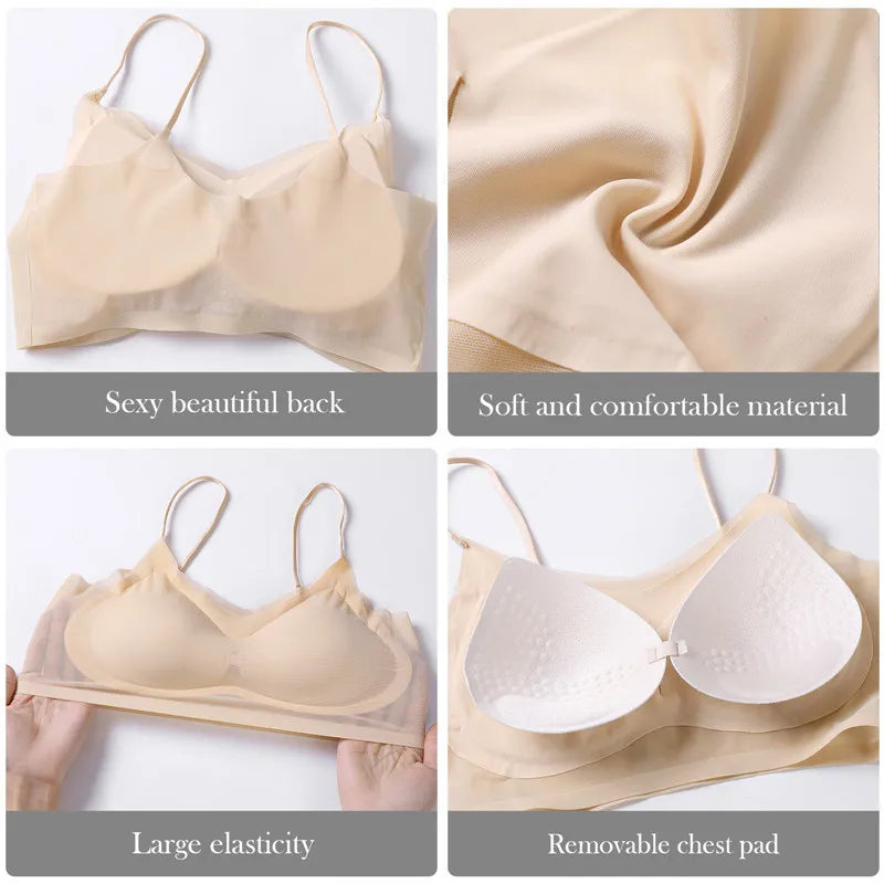 Sutiã push-up sexy feminino sem costura ultrafino de seda gelada